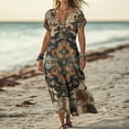 thumbnail image 2 of Long Sundresses for Womens V-Neck Short Sleeved Printed Tshirt Sundress XL, 2 of 7