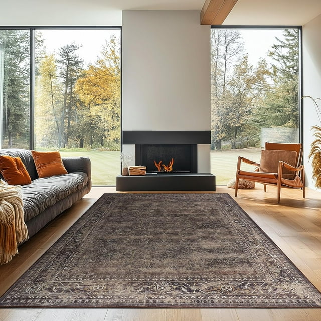 Boho Area Rug 5x7 ft – Machine Washable Indoor Carpet with Non-Slip Backing, Low Pile Rug for Bedroom, Living Room, Dining Area, Nursery