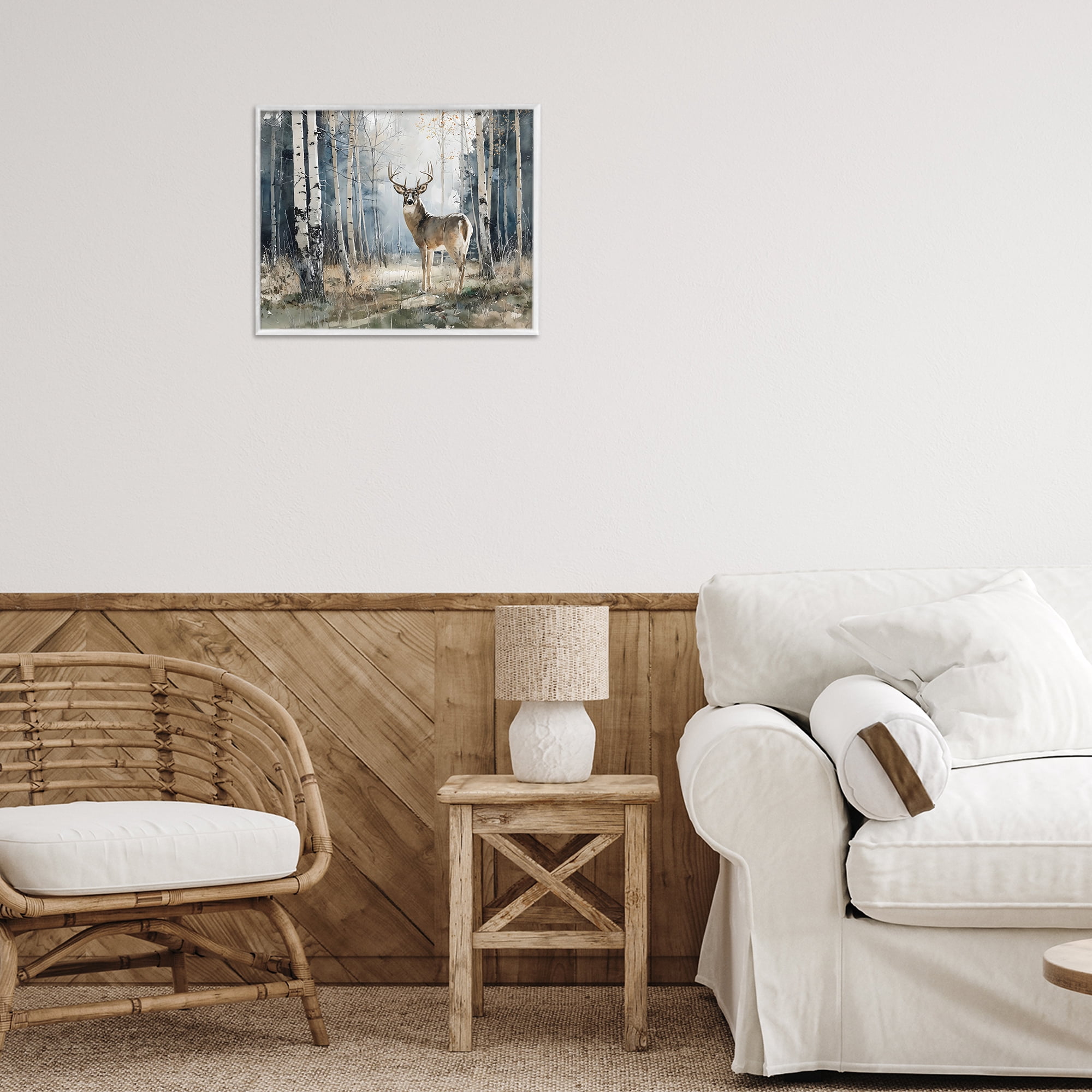 Stupell Industries Lone Stag in Birch Forest White Framed Giclee Art, design by Franklyn Gregory