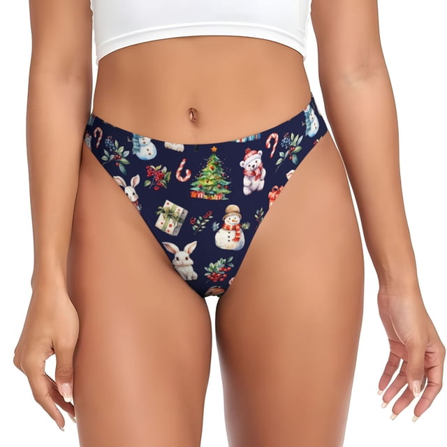 Fotbe Christmas Critters Delight Tanga Sin Costuras para Mujer con Estampado – Panties Invisibles, Transpirables y Cómodos para Uso Diario-3X-Large
