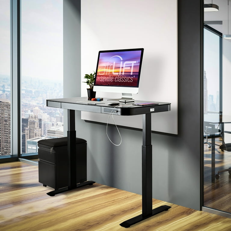 Seville classics airlift tempered glass electric standing desk dual 2.4 a usb charging port and 3 memory buttons height display discount