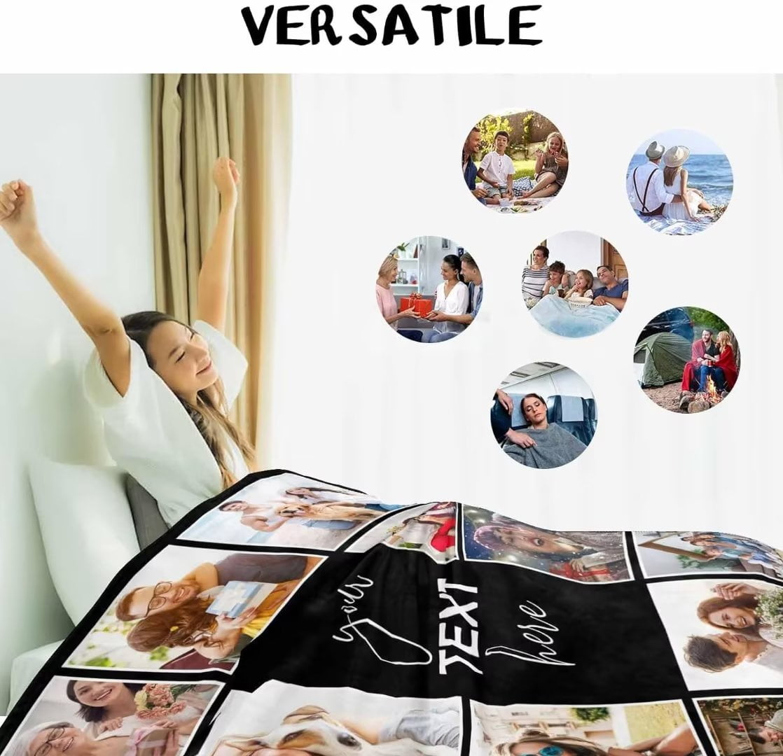 AISENIN Customized Photo Blankets with Text 10 Photos Collage Custom Blankets Personalized Throw Blanket for Sisters Friends Couples Mom Dad Kids Dog Pet Custom Christmas Gifts 4 Sizes