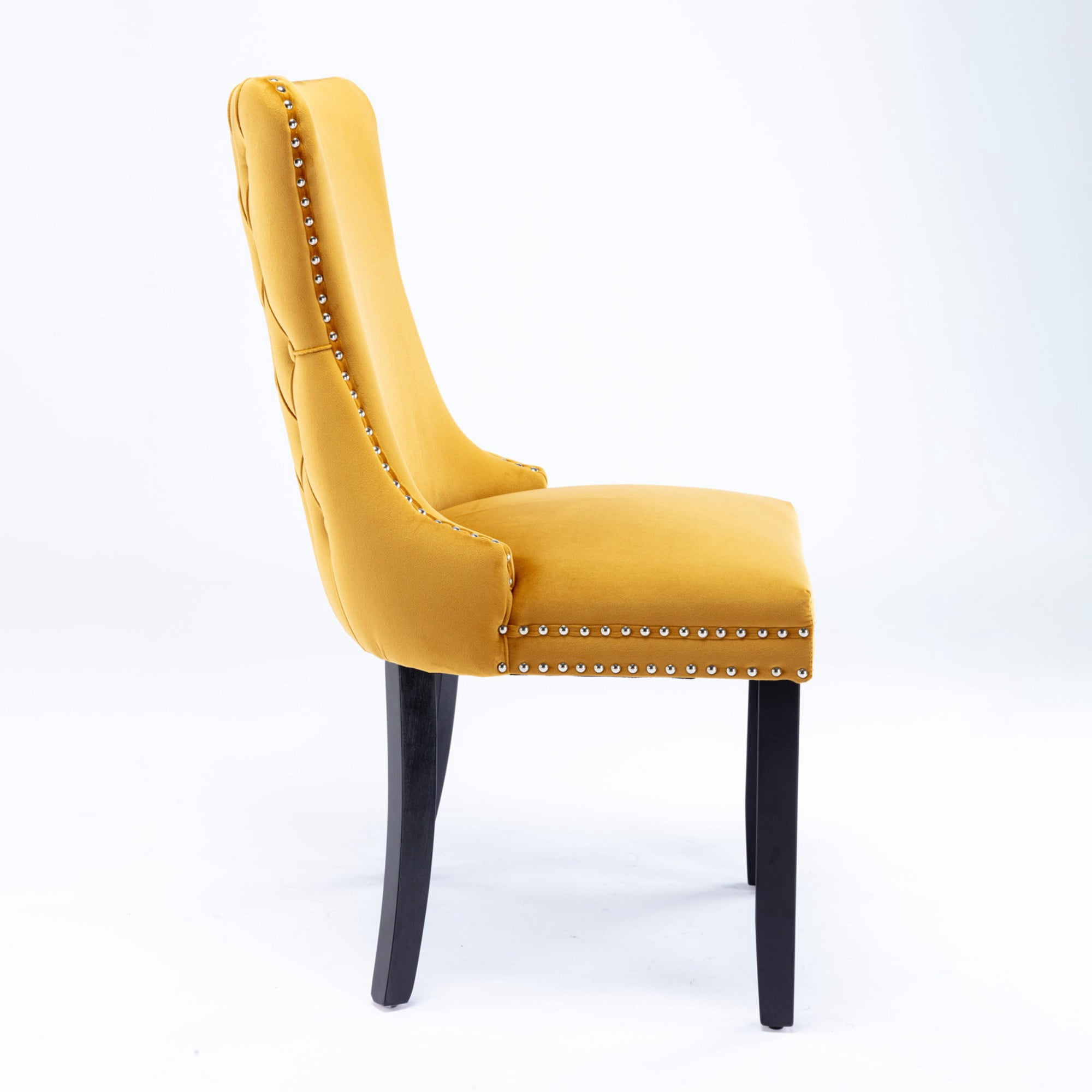 BSHTI 37" Velvet Upholstered Wingback Dining Chairs Set of 2 with Wood Frame, Foam Seat, Rivet Trim, Adjustable Feet for Dining Room (Gold)