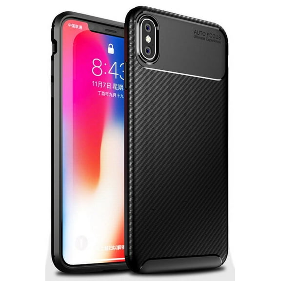 Case for iPhone XS-MAX, Nakedcellphone [BLACK CARBON FIBER] Flexible TPU Slim Cover [Anti-Shock, Anti-Fingerprint] for Apple iPhone Xs MAX (10s Max) 2018, 6.5"
