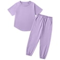 thumbnail image 4 of WELOIJEVBE Girls Summer Outfits Sets Athletic Cap Sleeve T-Shirt Top and Pants for Child Girls Size Girls Clothes 6-7 Years, 4 of 6