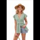 thumbnail image 2 of Blusa Informal de Corta con Cuello en V y Volantes para Mujer, Camisa de Botones de Estilo Formal, Verde Verano, Talla XXL, 2 of 8