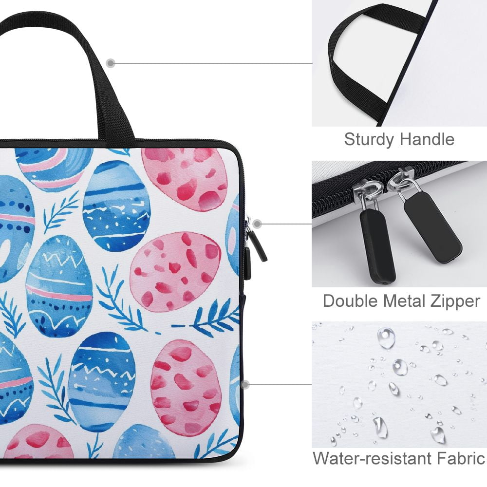 JRXY Easter Eggs Bunny Ears Whimsical Laptop Bag Diving Fabric Soft Carrying Travel Case Tablet Cover Neoprene 15inch