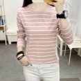 thumbnail image 2 of Jalioing Striped Cotton Shirts for Women Long Sleeve Crew Neck Basic Casual T Shirts Plus Size Loose Tees Tops, 2 of 3