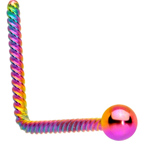 Body Candy Rainbow IP Steel 2mm Ball End So Twisted L Shaped Nose Ring 20 Gauge 1/4"