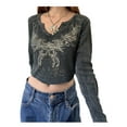 thumbnail image 1 of ZAXARRA Pull Moulant à Motif Imprimé pour Femmes, Col en V Noir Manches Longues Raccourcies, 1 of 9