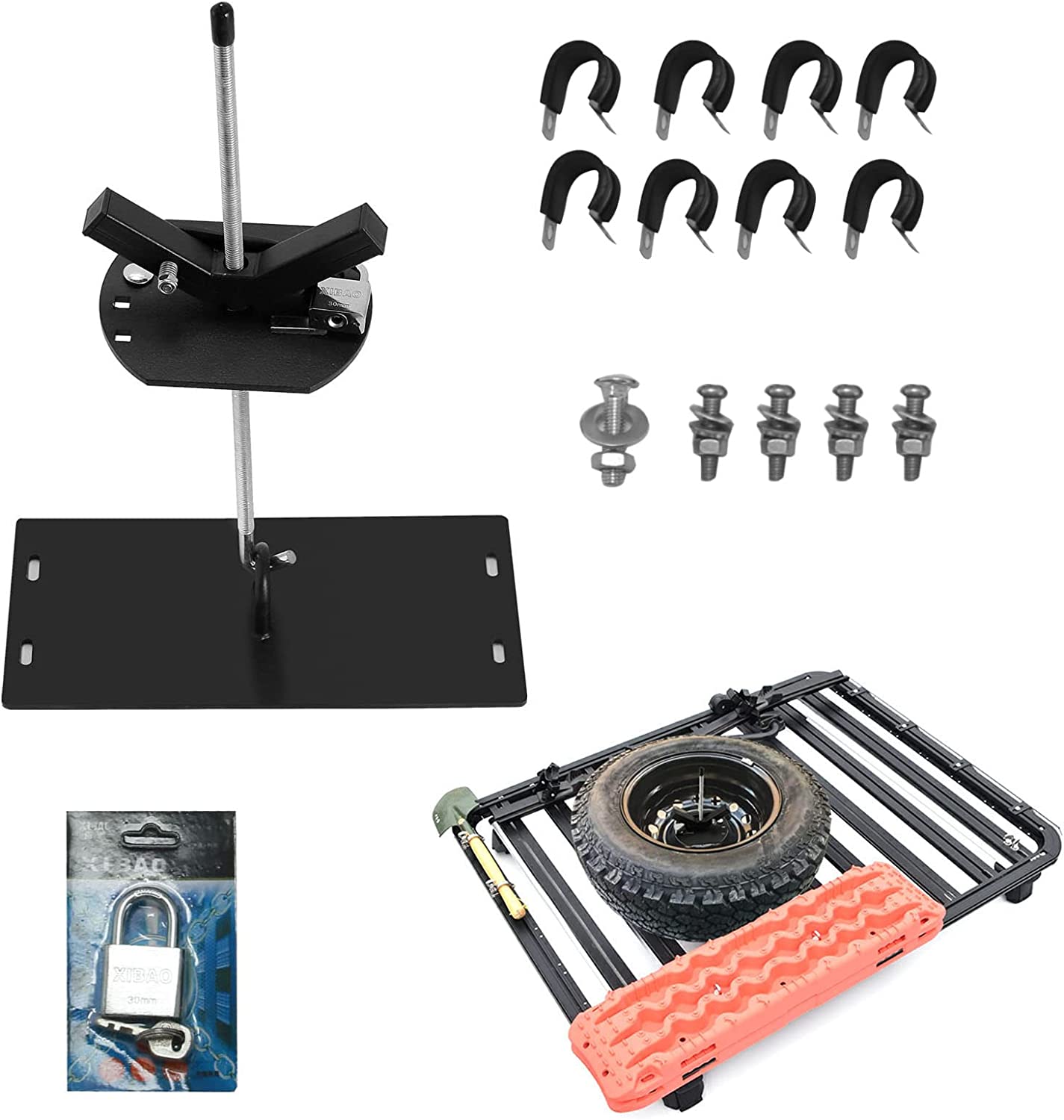 XQ Roof Spare Tire Rack Carbon Steel Spare Tire Carrier with Lock Spare