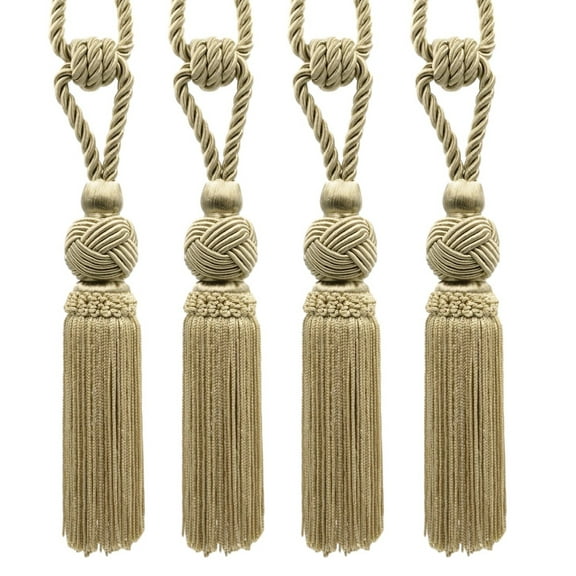 Beautiful Curtain & Drapery Chainette Tassel Tieback with Turkish Head Design, Medium Size, Tassel Length 6" (15cm), 28" Spread (71cm) # TBTRK6,, Tan Beige #814 (Light Tan Beige) Set of 4
