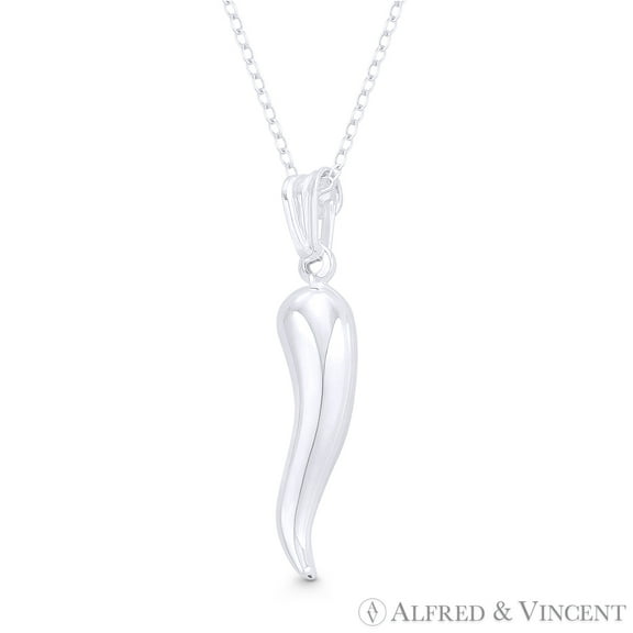 Italian Horn Corno Evil Eye Luck Charm 34mm (1.3in) Pendant in .925 Sterling Silver