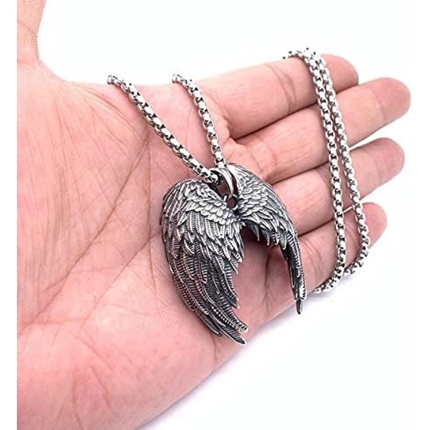 Collar con colgante de ala de Ángel Retro a la moda de acero inoxidable para hombres, regalos de joyería para hombres europeos y americanos