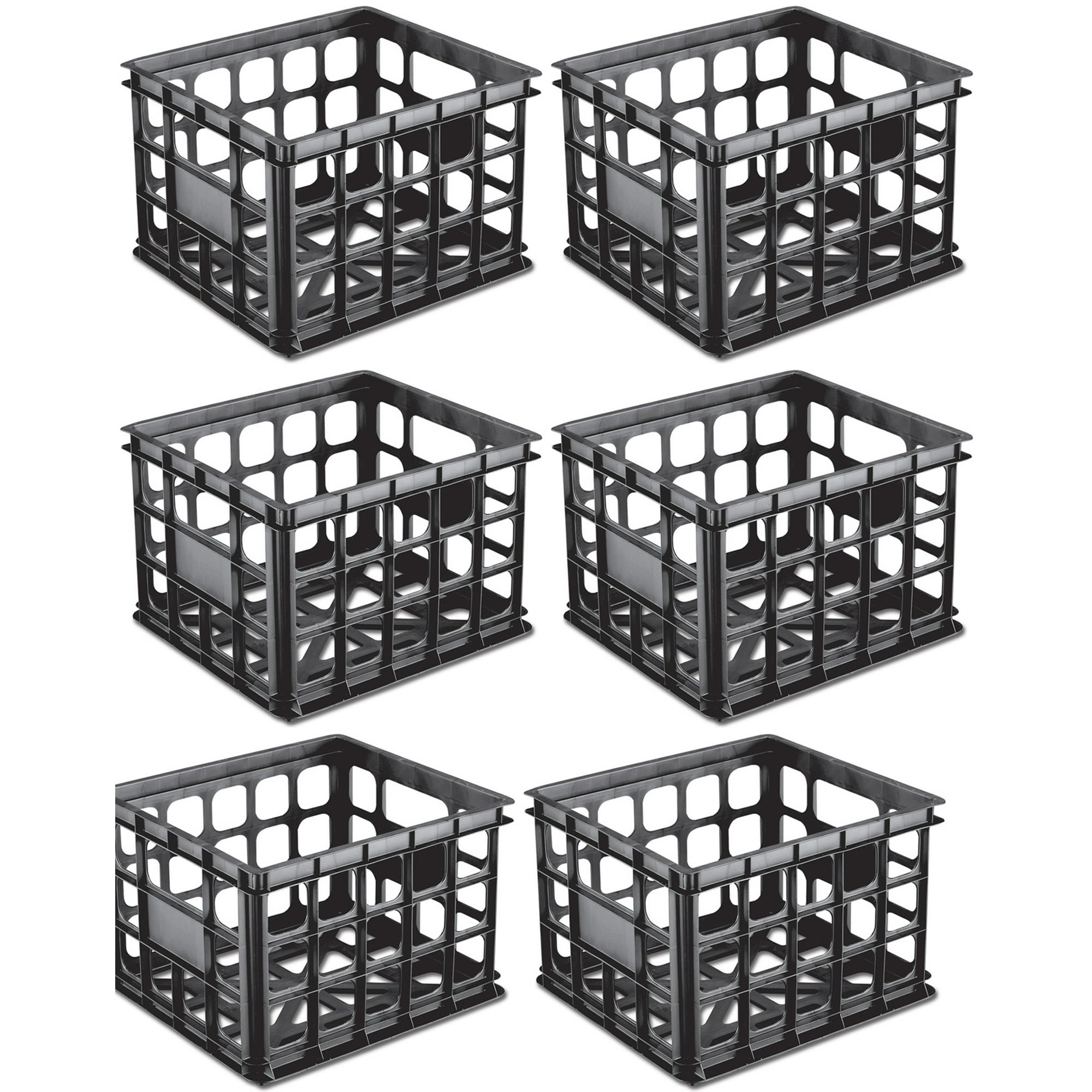 Sterilite Plastic Black Storage Box Milk Crate Containers Home 6 Pack 16929006