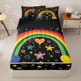 thumbnail image 2 of Manfei Cartoon Cloud Rainbow Zipper Queen Comforter Set with Fitted Sheet and 2 Pillowcases, GraffitiStars Zipper Bedding Set, Black Orange, Black Reversible, 4-Piece, 2 of 7