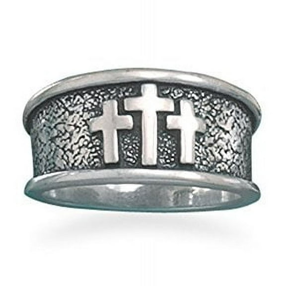 Three Cross Ring Antiqued Sterling Silver Tapered