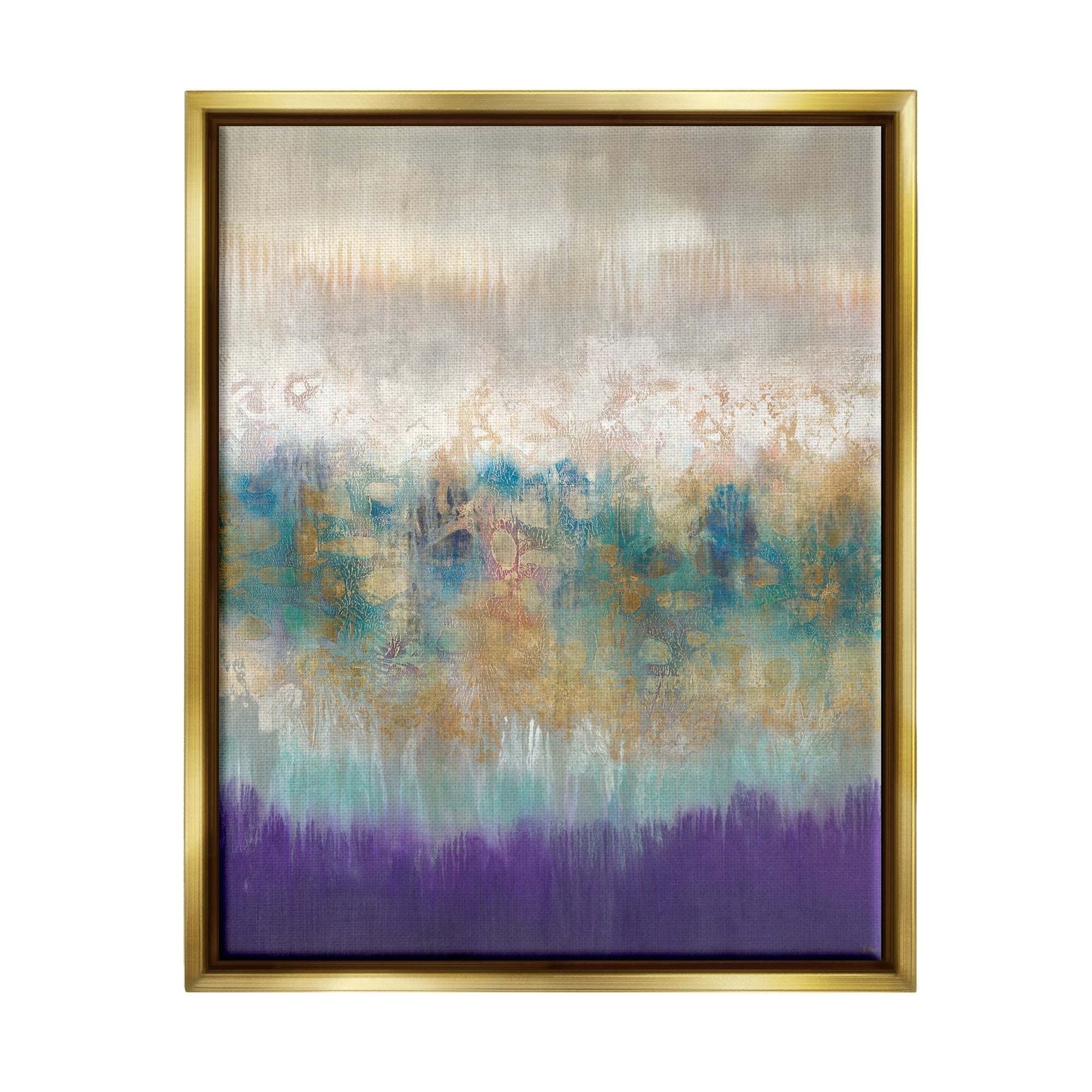 Stupell Industries Elegant Purple Grey Gold Brush Stroke Abstract Painting Metallic Gold Framed Floating Canvas Wall Art, 16x20, by K. Nari