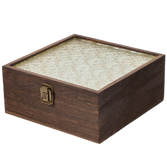 Yardwe Wooden Jewelry Box with Glass Display Window, Compact Coffee Storage Case for Home Organization and Accessories