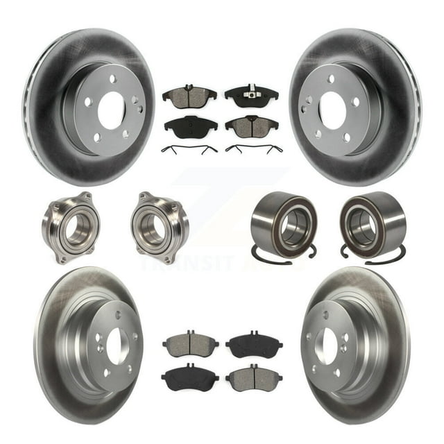 Transit Auto Front Rear Wheel Hub Bearings Assembly Coated Disc Brake Rotors and Semi-Metallic Pads Kit (10Pc) for Car Mercedes-Benz C300 KBB-108150