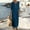 Blue, variant on Women's Half Button V Neck 3/4 Sleeve Maxi Dress, Solid Loose Straight Style, Breathable Weave For Simple Outings Brown S