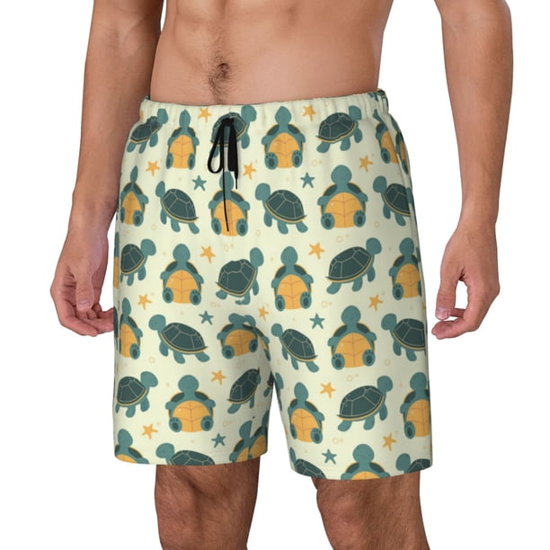 Fotbe Cartoon Turtles Traje de Baño para Hombre – Shorts de Natación de Secado Rápido con Forro y Bolsillos-XX-Large