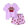 thumbnail image 6 of DJDLJWCJ Teen Girls Outfits 2 Piece Girls Crewneck Graphic Printed T Shirt with Elastic Waist Comfortable Summer Shorts Set Purple Size 4T, 6 of 7