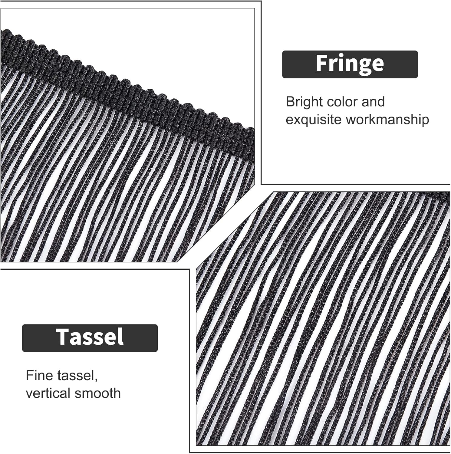 Tassel Fringe Polyester Ribbon for Garment Accessories Black 270~280x1mm about 9.5m/roll