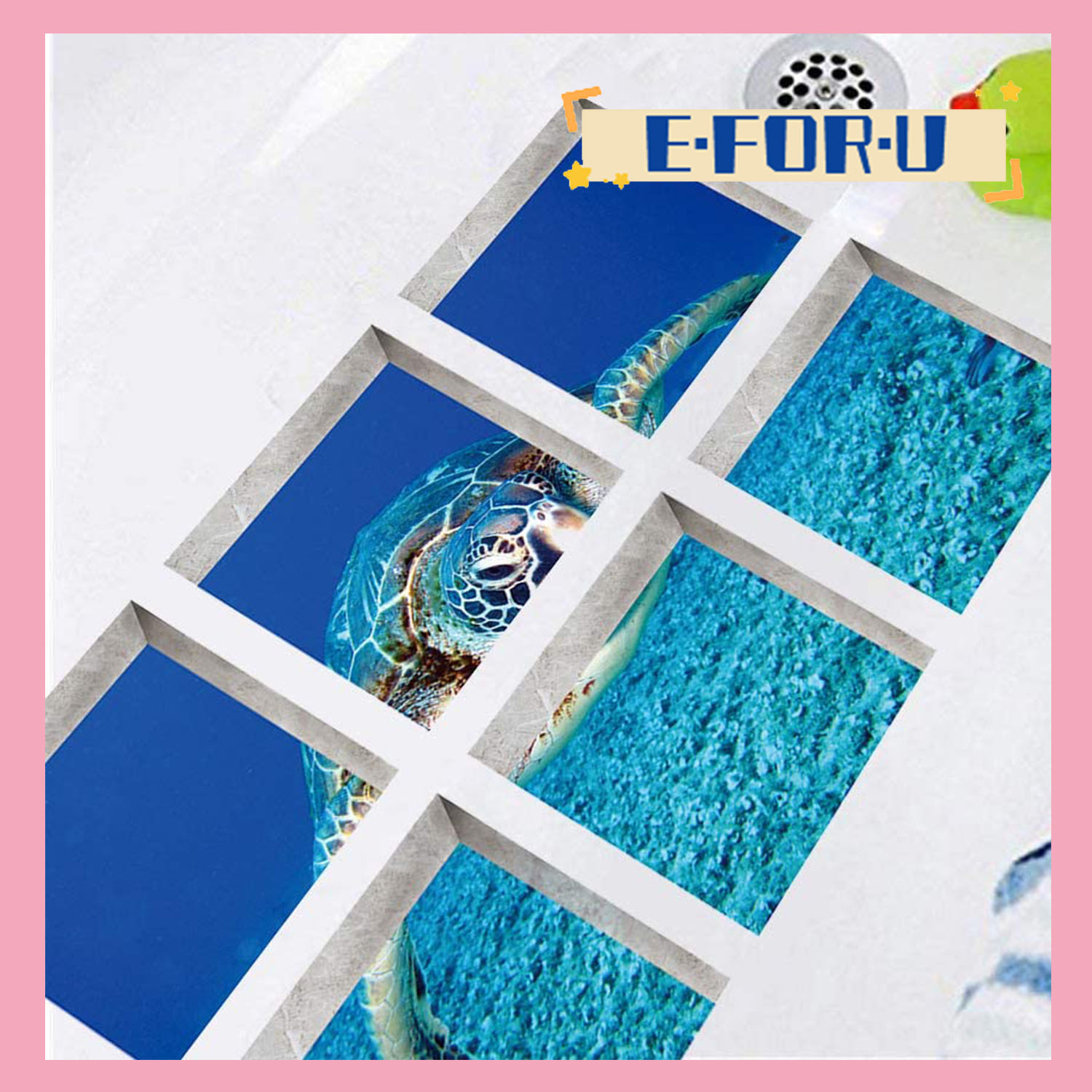 Bath Treads Stickers Sea Turtle Pattern Square 3D Adhesive Anti Slip