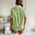 thumbnail image 5 of Button Down Shirt Women Cotton Short Sleeve Blouses V Neck Collared Button Up Summer Beach Tops Green M, 5 of 5