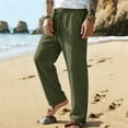thumbnail image 7 of Hurxie Men's Linen Pants Lightweight Drawstring Elastic Waist Pockets Loose Fit Straight Legs Summer Beach Yoga Army Green,S, 7 of 7