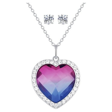 Believe by Brilliance Women's Crystal Heart Set in Fine Silver Plated Brass