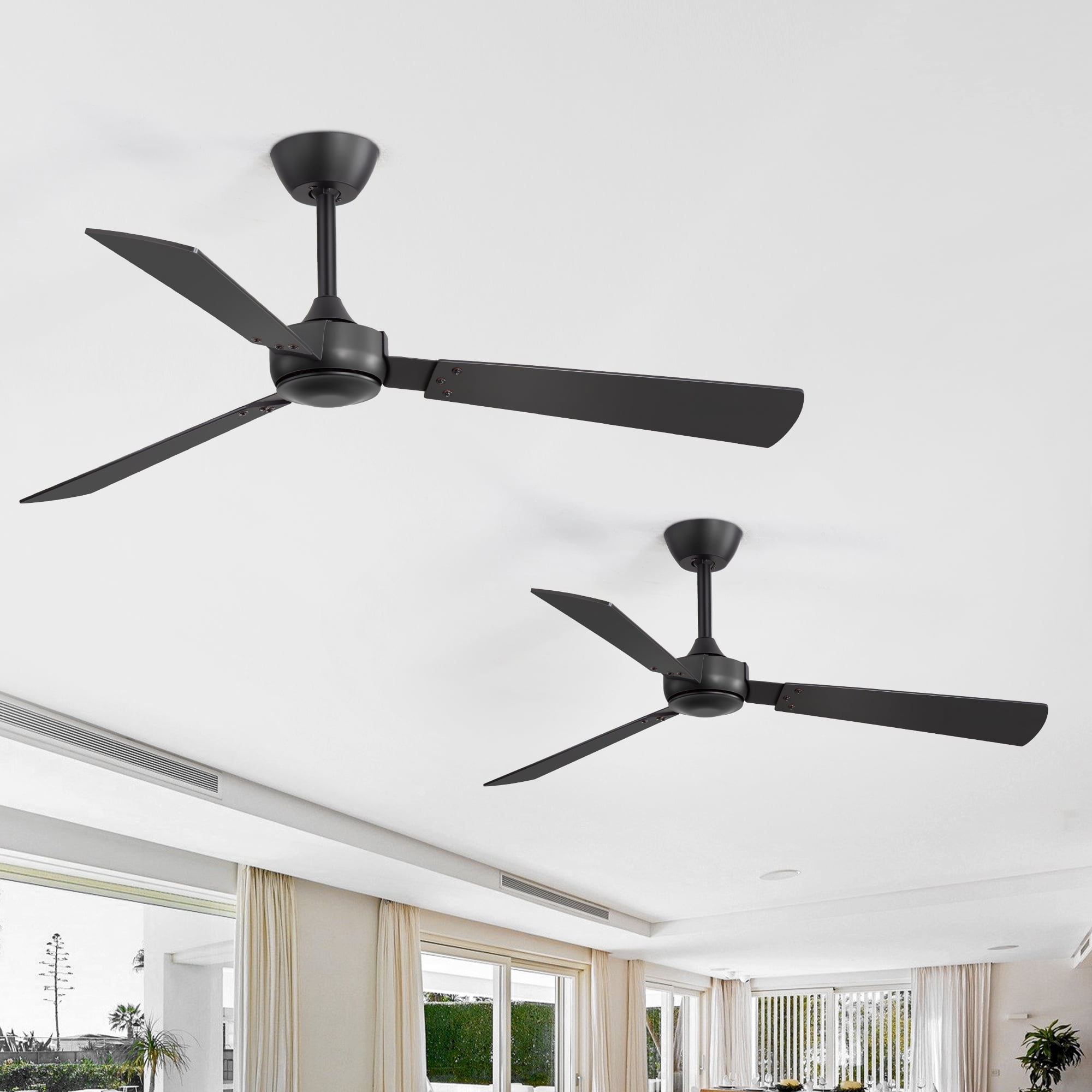 ALKAFY 52 inch 2-Pack Black Modern Ceiling Fan - No Light, 6-Speed, 3 Blades, Remote, for Bedroom, Living Room & Dining Room