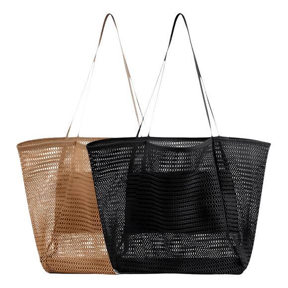 Bolsa De Playa Grande Para Mujer Con Bolsillo Interior2pk Negro Rayas Xtellar Negro