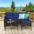 thumbnail image 4 of Costway 3PCS Patio Rattan Furniture Set 3-Seat Sofa Cushioned Table Garden Navy, 4 of 10