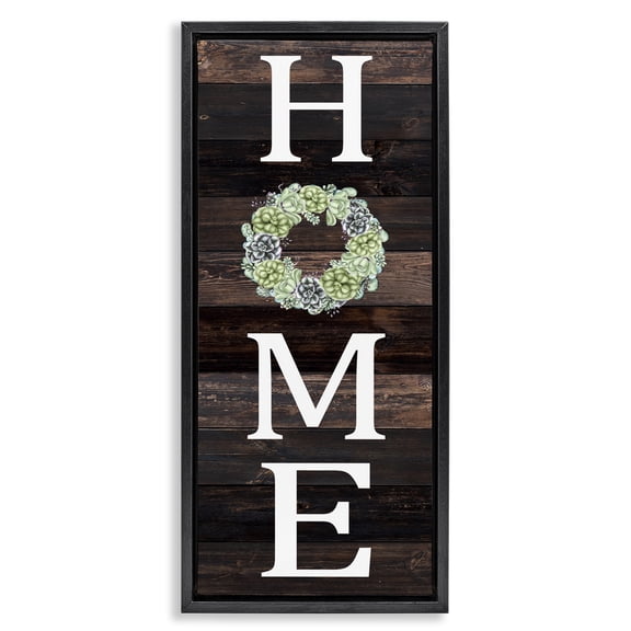 Stupell Industries Rustic Lodge Welcome Home Succulent Accent Black Floating Frame Canvas Art, 11 x 25, by Kim Allen