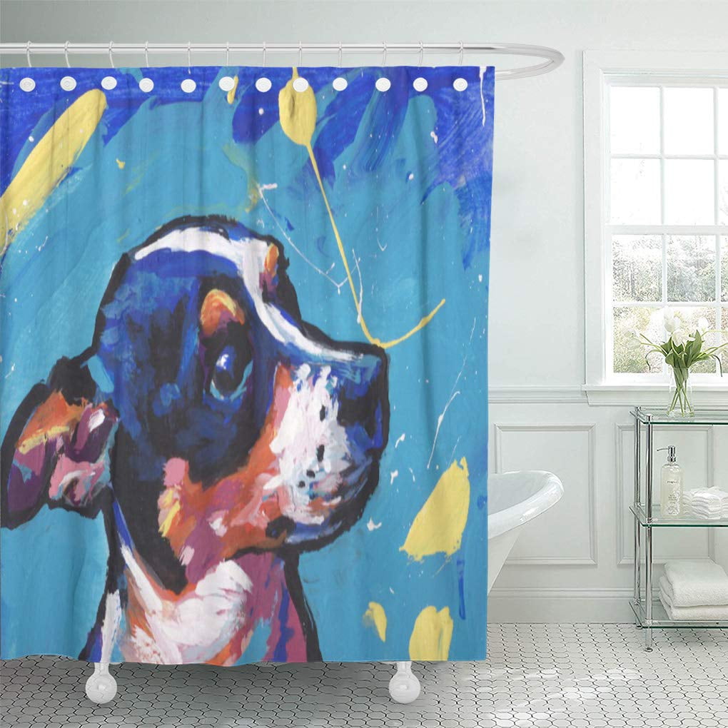 Boxer Dog Pet Animal Decor Waterproof Bathroom Fabric Shower Curtain & Hooks 71" 
