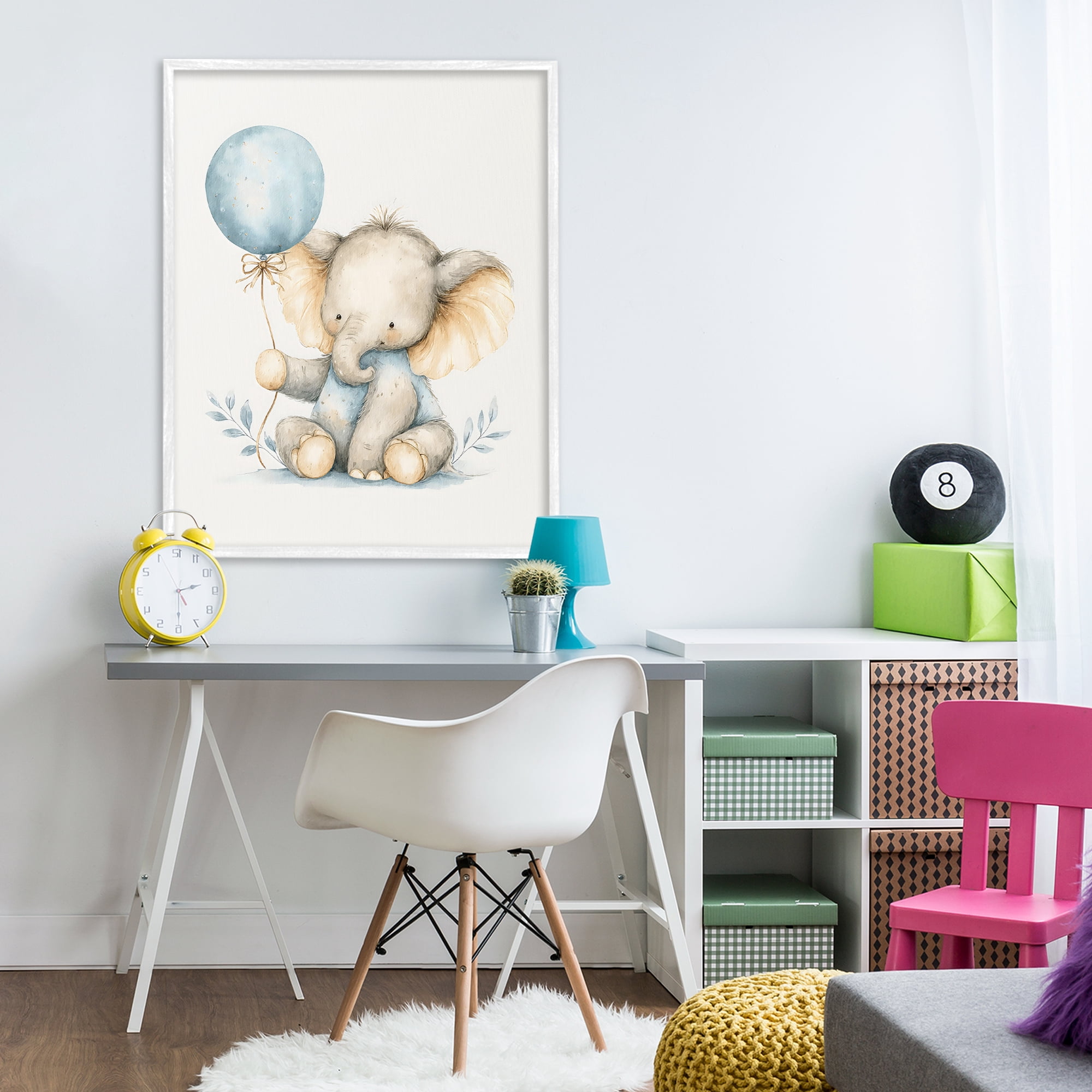 Stupell Industries Watercolor Nursery Elephant White Framed Giclee Art, design by LSR Design Studio
