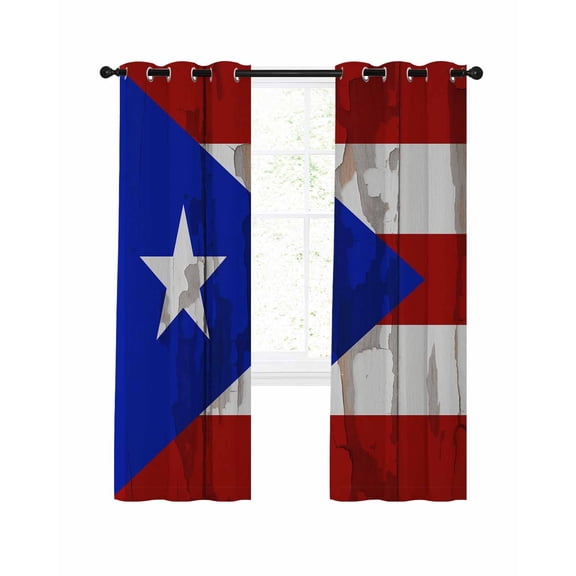 Puerto Rican Flag Blackout Curtains, Light Blocking Print Window Curtains, Vintage Geometric Art Wooden Thermal Insulated Window Drapes for Living Room Kitchen Cafe 2 Panels, 84"W x 84"L