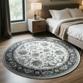 thumbnail image 6 of Cydiria Gray Round Persian Medallion Area Rug Floral Pattern Print Low-Pile Carpet for Living Room, 6' x 6', 6 of 8