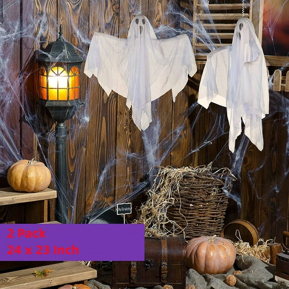 Halloween Hanging Ghost for Party Decoration 2 Pack 24” Hanging Ghosts Cute Flying Ghost for Halloween Front Yard Patio Lawn Garden Party Décor and Holiday Decorations
