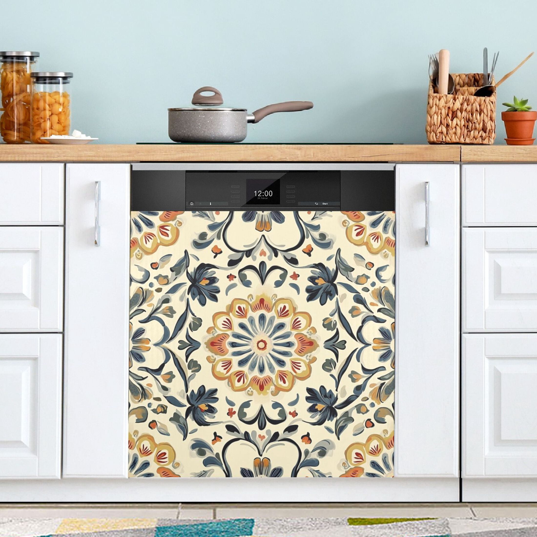 Dishwasher Magnetic Sticker 23x26 Inch Refrigerator Magnetic Sticker Washing Machine Magnetic Sticker Kitchen Panel Magnetic Sticker Home Decor Yellow Flower Pattern