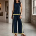 thumbnail image 3 of 2 Piece Sets for Women Color Block Linen Lounge Sets Sleeveless Top Wide Leg Pants Matching Casual Travel Outfit, 2XL, 3 of 9