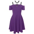thumbnail image 5 of Up to 60% Off! pstuiky Summer Dresses , Women Sleeveless, Off-the-Shoulder Midi Gothic Punk Dress Strap Knee-Length Dress Leisure Sales Today Clearance Purple S, 5 of 5