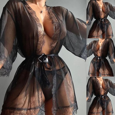 

⭐⭐⭐⭐⭐Womens Sexy Lingerie Lace Mesh Robe Dress Babydoll Sleepwear Nightwear US