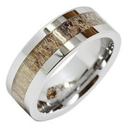 100S JEWELRY Mens Tungsten Ring Deer Antler Inlaid Wedding Band Hammer Flat Band Size 8-16