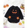 thumbnail image 5 of Wassery Infant Baby Girls Boys Halloween Costumes Long Sleeve Crew Neck Pumpkin Face Romper Bodysuit Halloween Dress Up 0-18 Months, 5 of 8