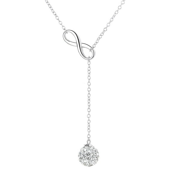 Amy and Annette 18K White Gold Lariat Ball Drop Necklace with Swarovski Crystals  in 18K White Gold-Plated
