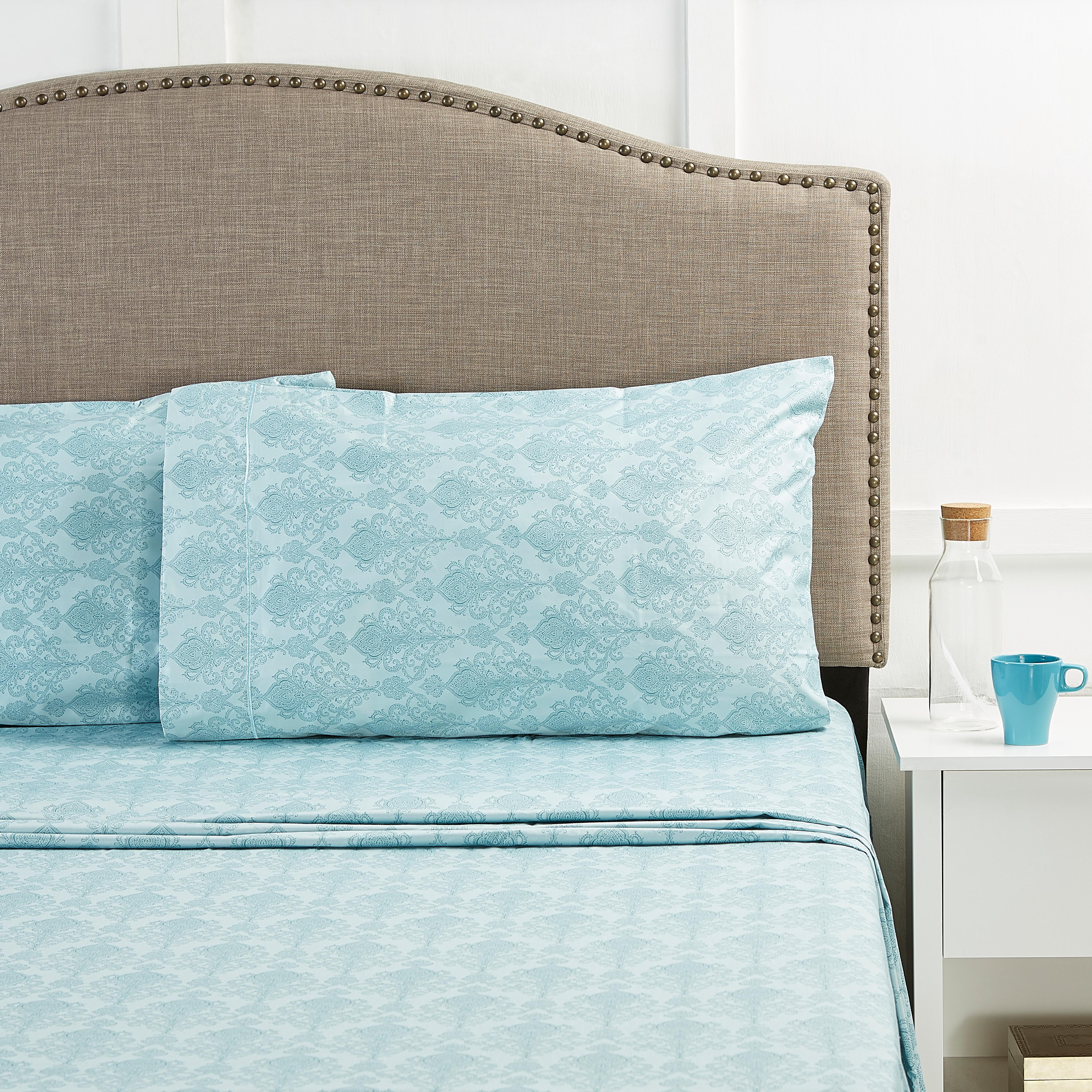 Hotel Style Luxury 4-Piece 600 Thread Count Teal Paisley Cotton Bed Sheet Set, Queen