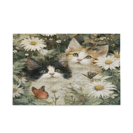 1000 Pieces Jigsaw Puzzles Storage Bag & Guide Adorable Cats and Daisies Puzzle for 15+